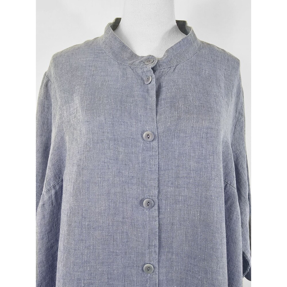 Flax 1G size 18/20 Light Blue Linen Oversized Classic Lagenlook Button Down - Picture 5 of 6